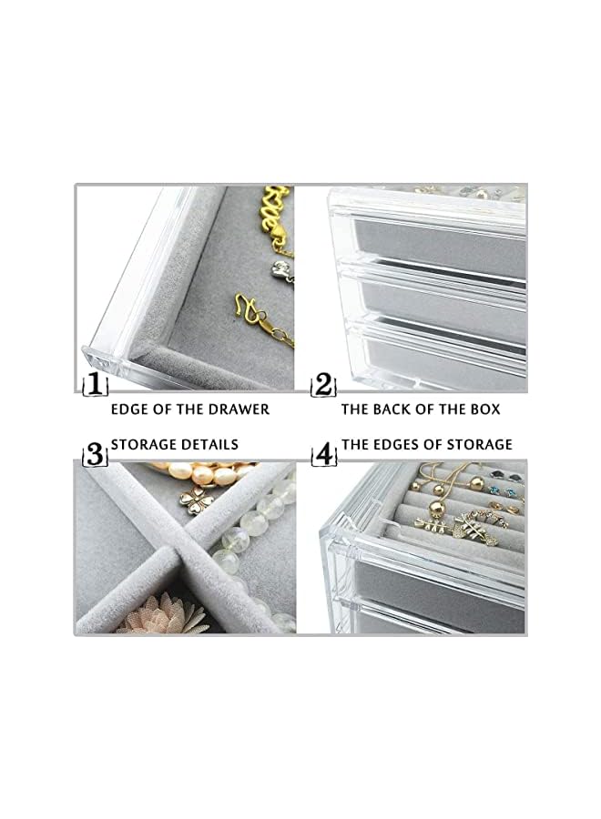 The Bros Acrylic Jewelry Organizer Box with 3 Drawers, Earring Jewelry Organizer Clear Jewelry Box for Women, Detachable Velvet Jewelry Display Case for Earring, Rings, Necklace Display Holde - Image 3