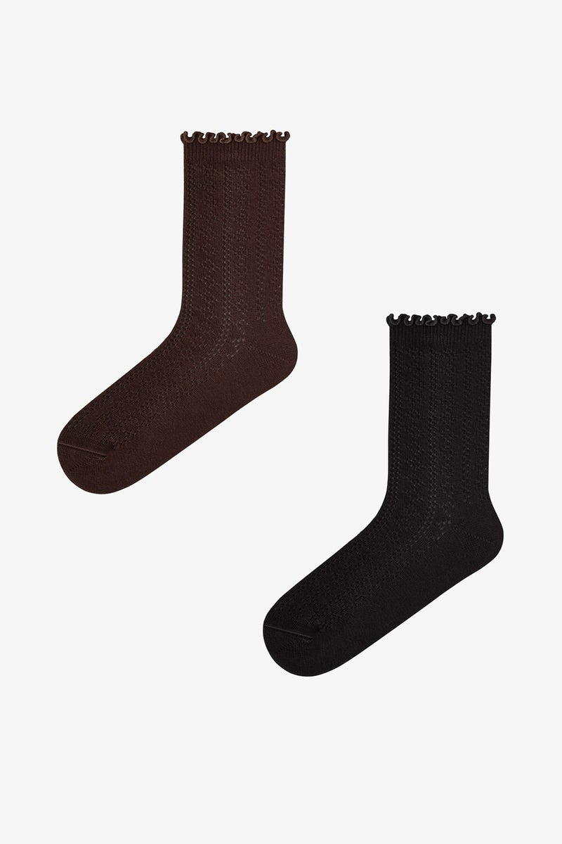 PENTI Ruffled Knit Cotton Pair Crew Socks - Image 1
