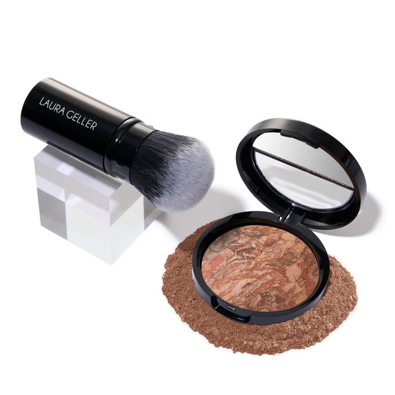 LAURA GELLER NEW YORK LAURA GELLER NEW YORK Get Glowing Kit (2pc): Baked Balance-n-Glow Illuminating Powder Foundation, Deep + Airbrush Kabuki Makeup Brush