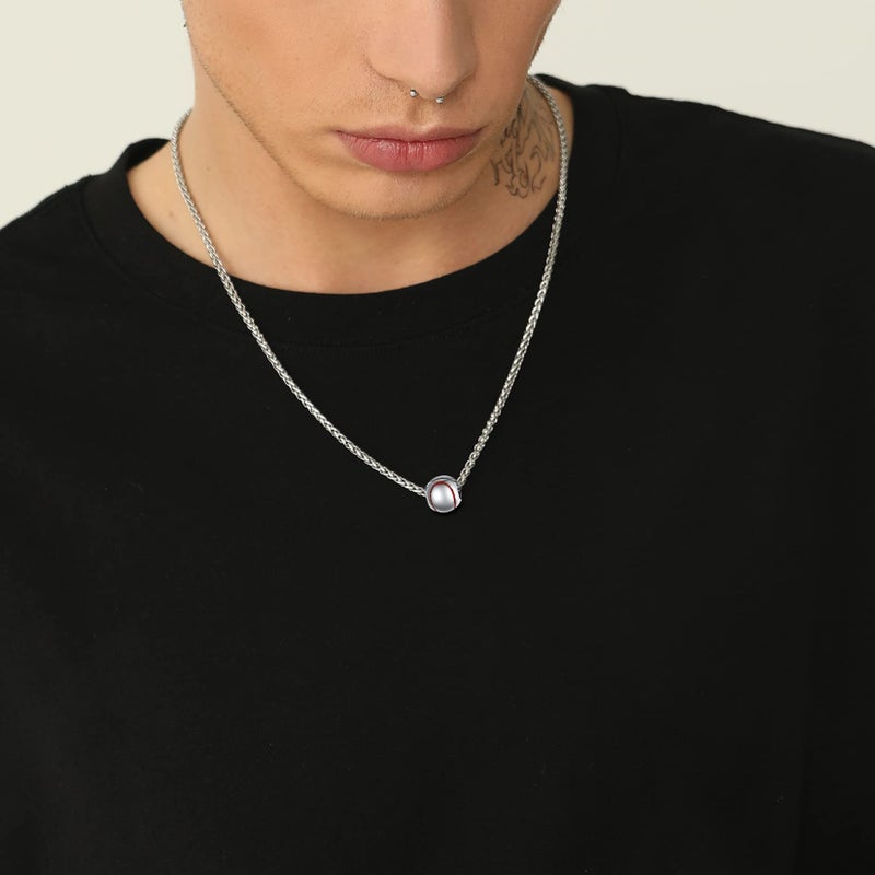 U7 Baseball Chains for Men Stainless Steel Round Ball Pendant Sport Softball Necklace Steel 22" - Image 2