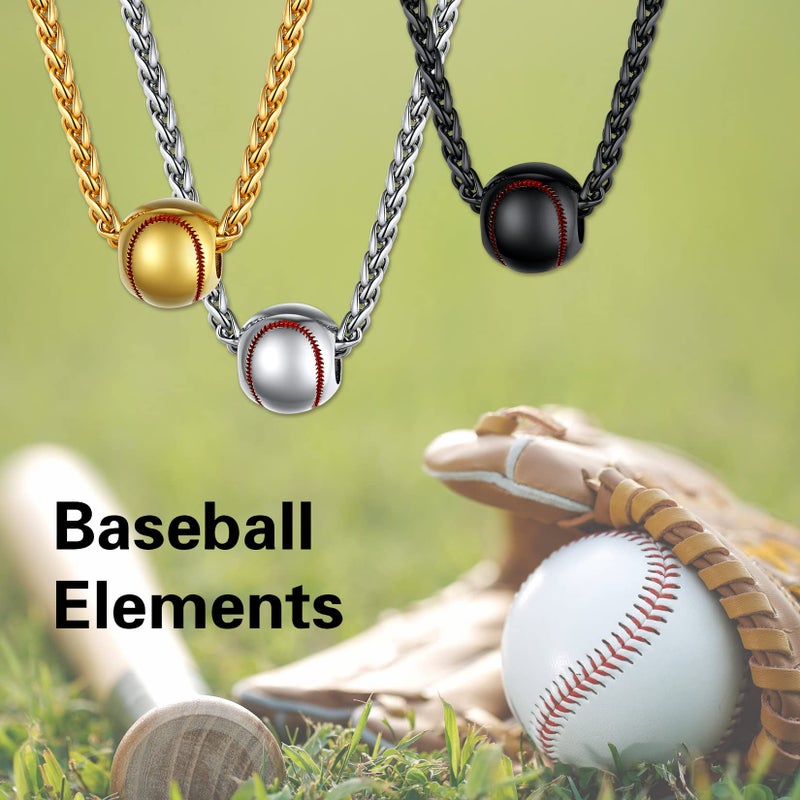 U7 Baseball Chains for Men Stainless Steel Round Ball Pendant Sport Softball Necklace Steel 22" - Image 3