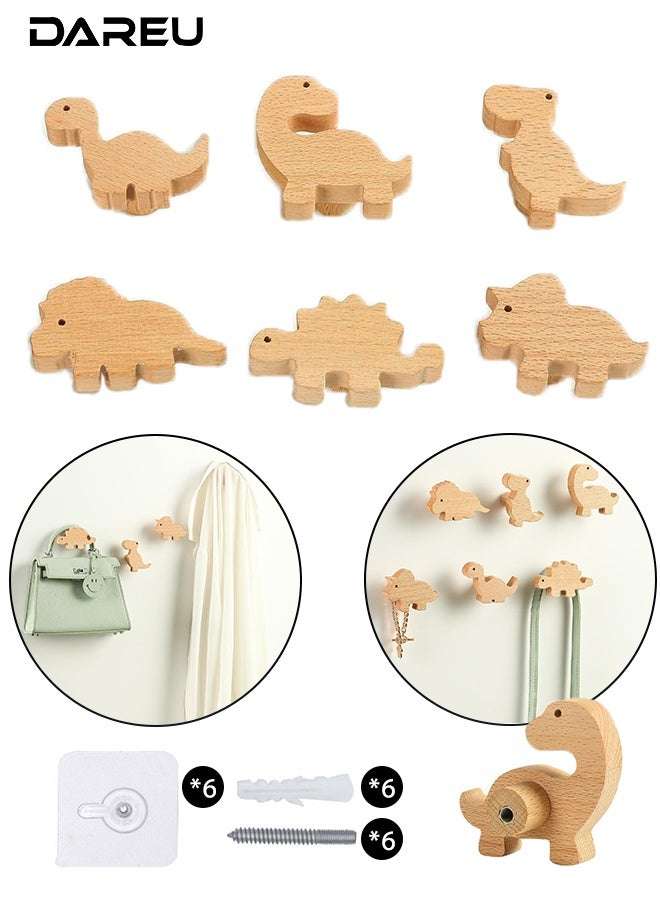 DAREU Wooden Dinosaur Cabinet Knobs (Set of 6) – Decorative Drawer Pulls & Kids Nursery Furniture Handles with Screws - Image 1