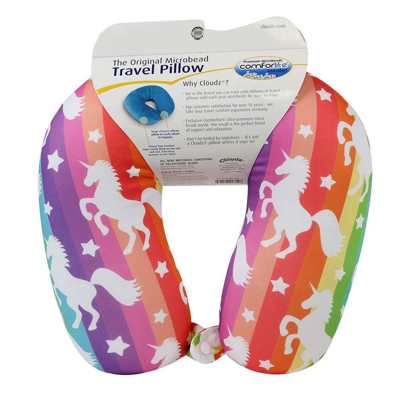 Cloudz Patterned Microbead Airplane Travel Neck Pillow. Customize Your Comfort and Support While Traveling on a Plane, Car, Bus or Train! - Unicorn - Image 2