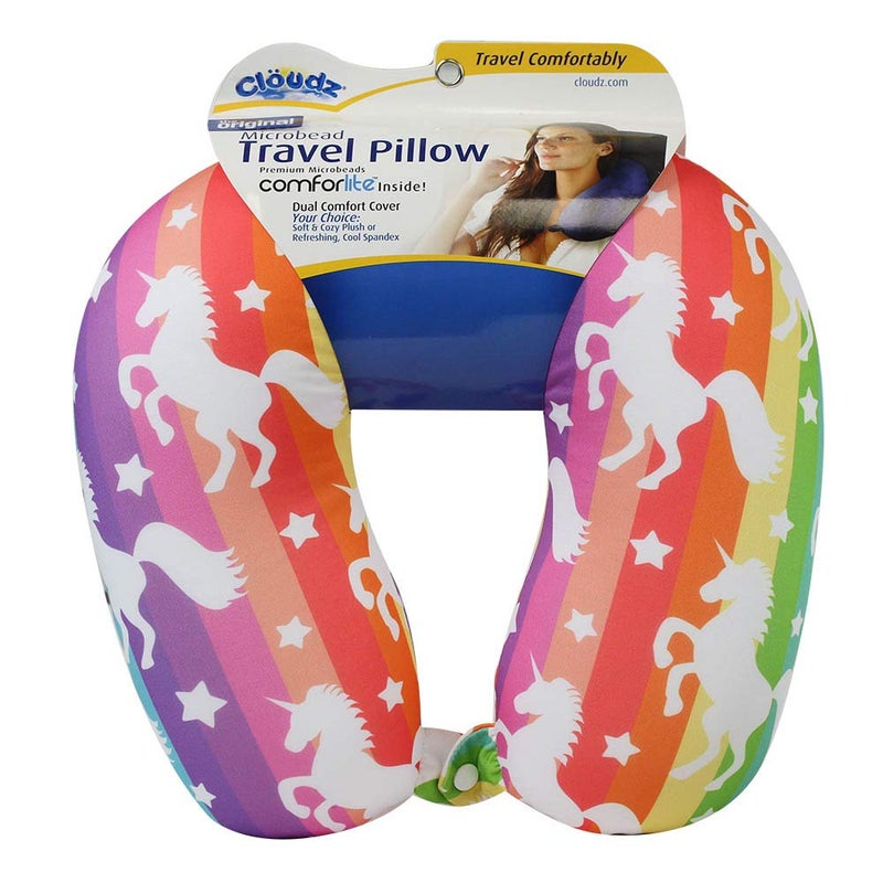Cloudz Patterned Microbead Airplane Travel Neck Pillow. Customize Your Comfort and Support While Traveling on a Plane, Car, Bus or Train! - Unicorn - Image 1