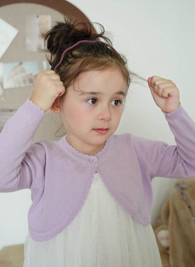 Miccina كارديجان بوليرو طويل الأكمام للفتيات سترة محبوكة للأطفال سترة قصيرة مزودة بأزرار تغطي الجاكيتات البيضاء - Image 3