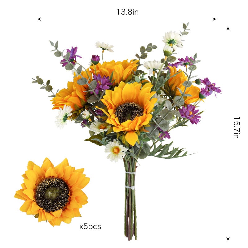 CEWOR Artificial Sunflowers Fake Cemetery Flowers for Grave Bouquet with Sunflowers for Bridal Bouquets Wedding Centerpieces Decor Party Table Gravesites Fall Floral Arrangements Home Decoration - Image 2
