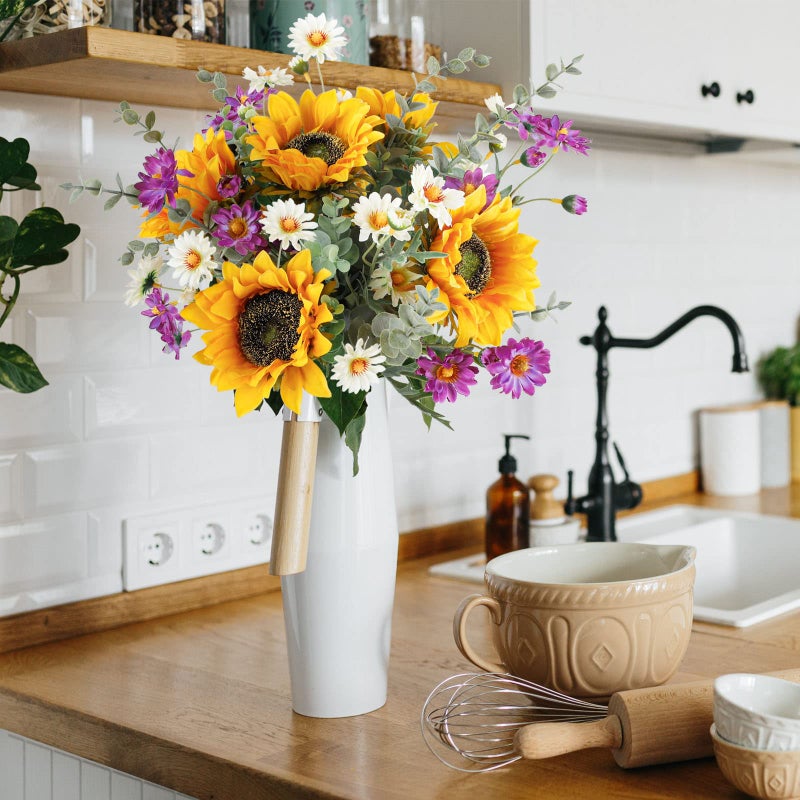 CEWOR Artificial Sunflowers Fake Cemetery Flowers for Grave Bouquet with Sunflowers for Bridal Bouquets Wedding Centerpieces Decor Party Table Gravesites Fall Floral Arrangements Home Decoration - Image 5