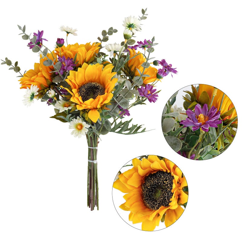CEWOR Artificial Sunflowers Fake Cemetery Flowers for Grave Bouquet with Sunflowers for Bridal Bouquets Wedding Centerpieces Decor Party Table Gravesites Fall Floral Arrangements Home Decoration - Image 3