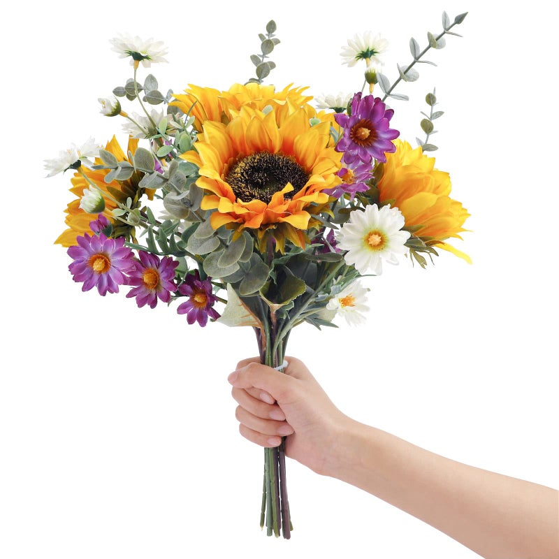 CEWOR Artificial Sunflowers Fake Cemetery Flowers for Grave Bouquet with Sunflowers for Bridal Bouquets Wedding Centerpieces Decor Party Table Gravesites Fall Floral Arrangements Home Decoration - Image 4