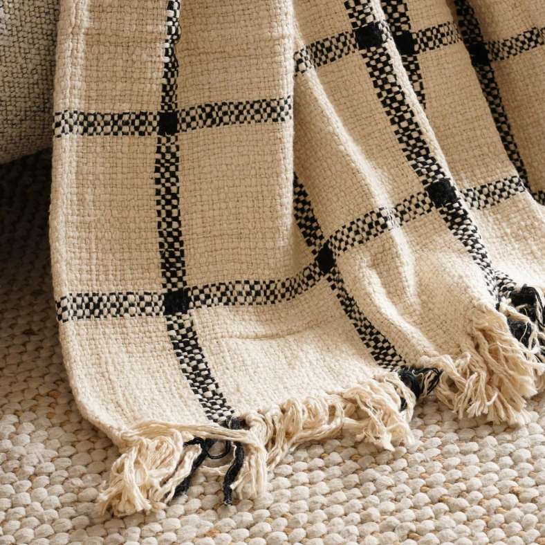 Pan Home Miami Chunky Plaid Soft Throw With Fringes - Black - Image 2