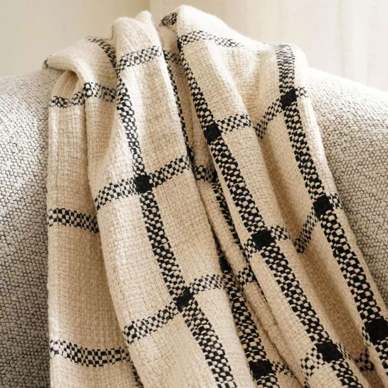 Pan Home Miami Chunky Plaid Soft Throw With Fringes - Black - Image 3