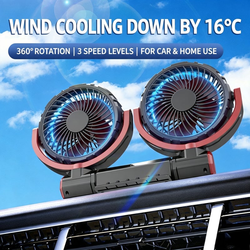 Car Dual Head USB Fan with Parking Sign - Image 1