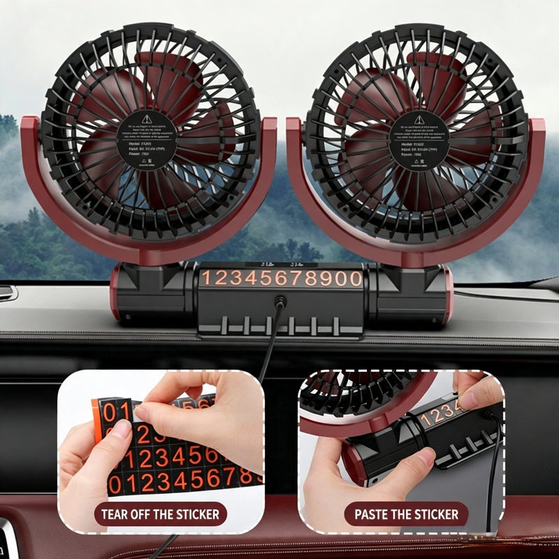 Car Dual Head USB Fan with Parking Sign - Image 2