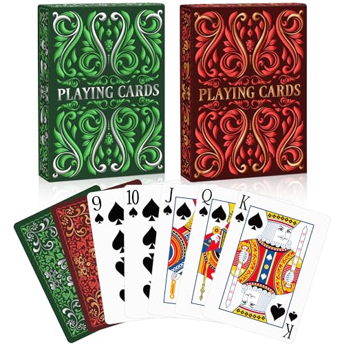 Wkchxd Playing Cards 2 Pack Deck of Cards Standard Playing Cards for Adult Premium Poker Card Set Deck of Playing Card for BlackjackEuchreCanastaFamily Game NightParty Games Red Green - Image 1