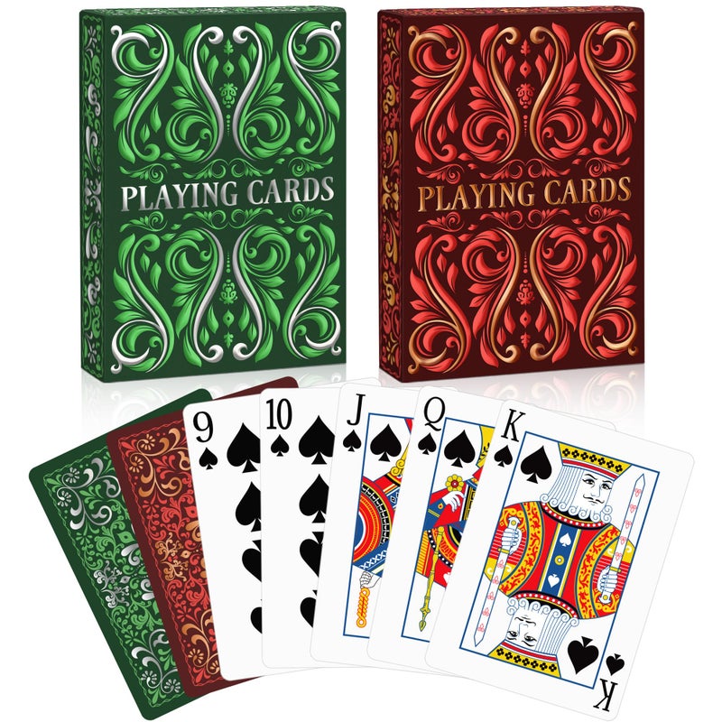 Wkchxd Playing Cards 2 Pack Deck of Cards Standard Playing Cards for Adult Premium Poker Card Set Deck of Playing Card for BlackjackEuchreCanastaFamily Game NightParty Games Red Green - Image 3