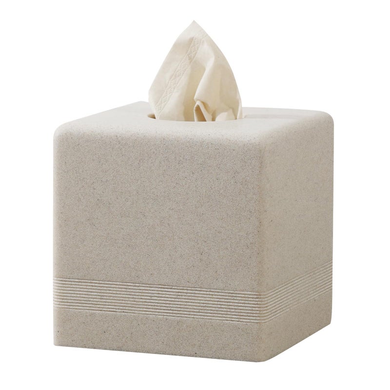 Haocoott Tissue Box Cover Square, Resin Facial Tissue Holder Covers Cube Toilet Paper Holder Case Dispenser Home Decorative for Bathroom Kitchen Bedroom Living Room Office (Beige) - Image 1