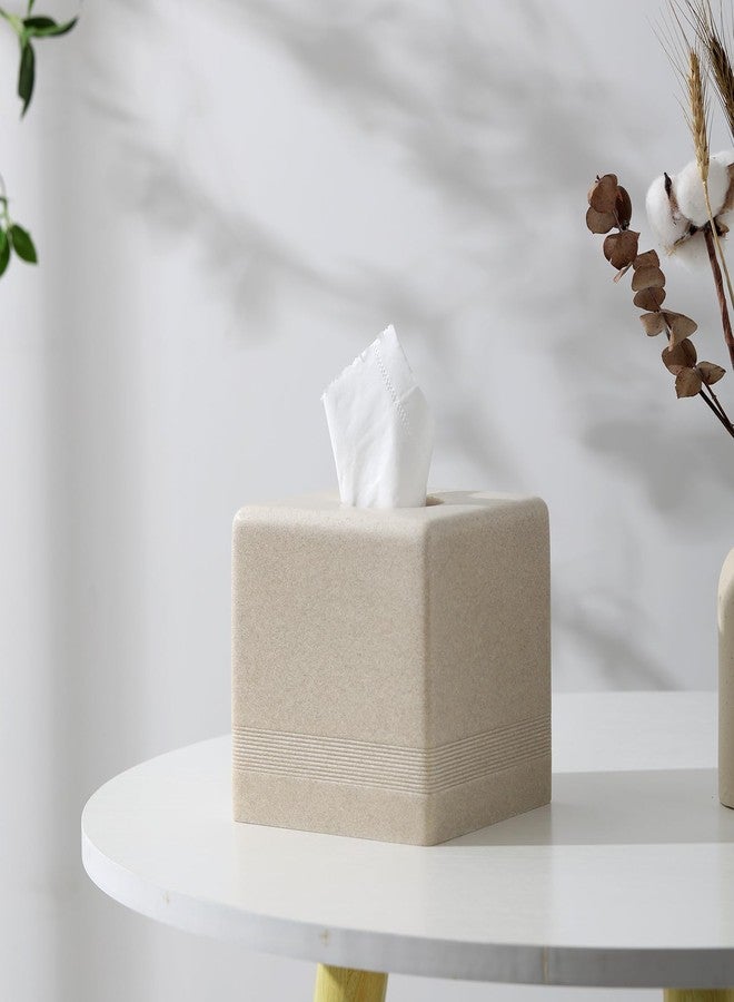 Haocoott Tissue Box Cover Square, Resin Facial Tissue Holder Covers Cube Toilet Paper Holder Case Dispenser Home Decorative for Bathroom Kitchen Bedroom Living Room Office (Beige) - Image 5