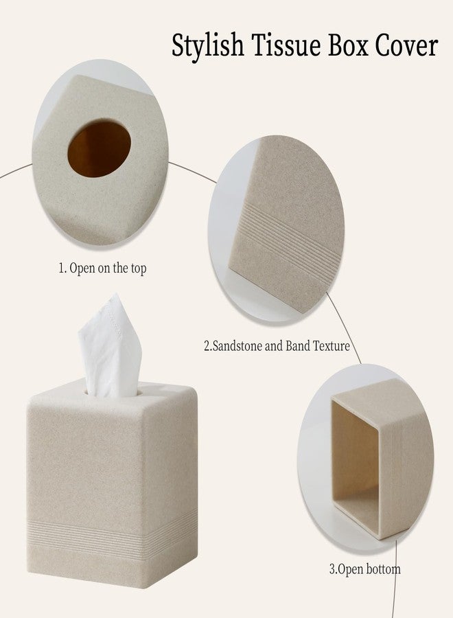 Haocoott Tissue Box Cover Square, Resin Facial Tissue Holder Covers Cube Toilet Paper Holder Case Dispenser Home Decorative for Bathroom Kitchen Bedroom Living Room Office (Beige) - Image 4