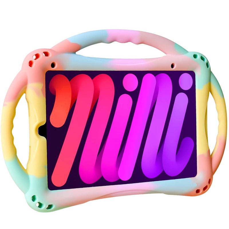 TopEsct Kids Case for iPad mini 7 A17 Pro 2024 iPad Mini6 2021 Shockproof Silicone Cover with Handle Stand for 83 iPad mini 6th7th GenRainbow