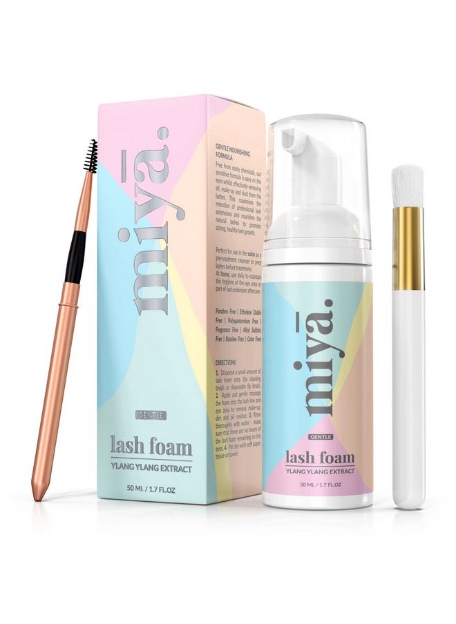 MIYA LASH Eyelash Extension Cleanser + Rose Gold Mascara Wand & Brush | Eyelid Cleanser | Lash Bath | Paraben & Sulfate Free Makeup Remover Lash Cleanser for Extensions | Salon & Home | Miya Lash Shampoo 50ml  - Image 1