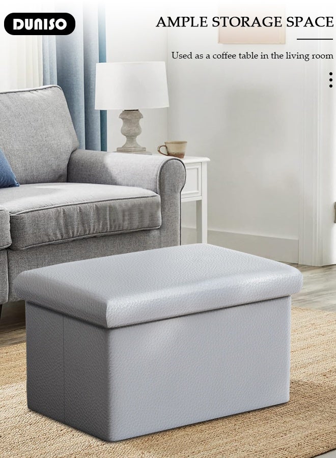 DUNISO Foldable Storage Stool Folding Storage Ottoman Bench Large-capacity Fashion PU Leather Cube Storage Boxes for Living Room Bedroom Hallway - Image 2
