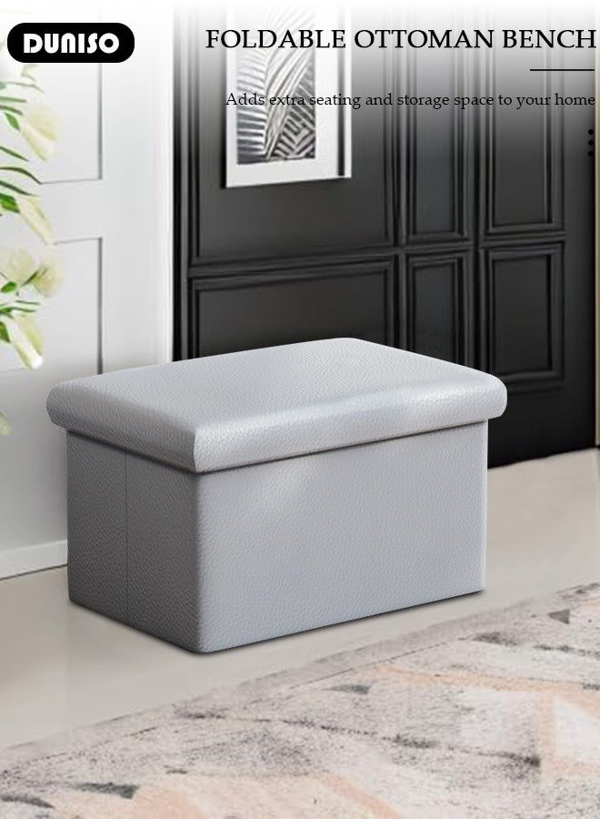 DUNISO Foldable Storage Stool Folding Storage Ottoman Bench Large-capacity Fashion PU Leather Cube Storage Boxes for Living Room Bedroom Hallway - Image 4