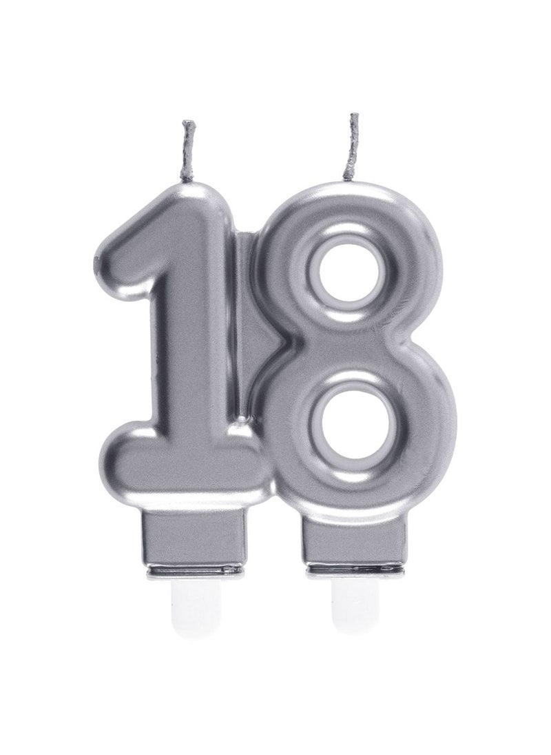 18-Years Silver Birthday Milestone Cake Candle 8cm