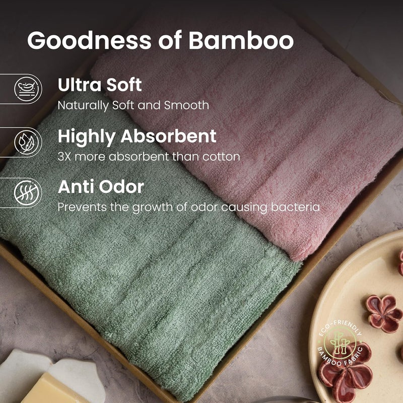 Mush منشفة يد من موش بامبو | مجموعة من 2 منشفة يد 100% بامبو | منشفة يد فائقة النعومة، ماصة وسريعة الجفاف لحوض الغسيل | مناديل لمنشفة اليد | 40 × 60 سم | 600 جرام (وردي وزيتوني) - Image 2