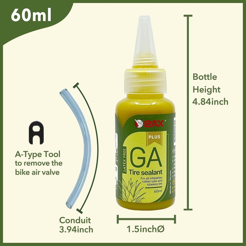 Pax 60ml GA Tire Sealant, Flat Prevention Savior, Strong Sealing, Non-corrosive, Suit for Lawnmowers, Motorcycles & Bicycles, Clincher, Tubular, Tubeless. with Conduit & A-Type Tool - Image 2