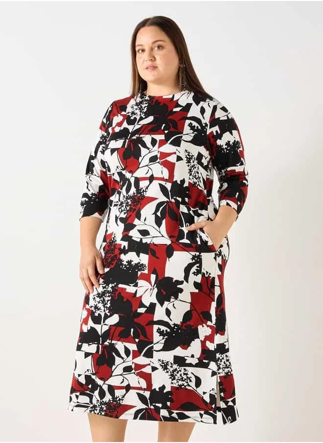 Ulla Popken Plus Size Ulla Popken All-Over Print Dress with Pockets