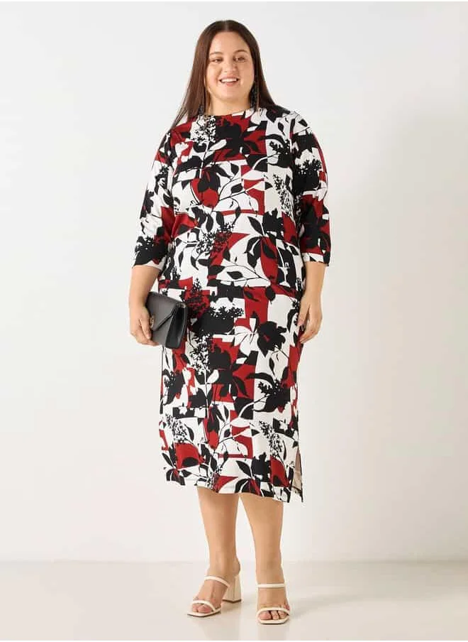 Ulla Popken Plus Size Ulla Popken All-Over Print Dress with Pockets