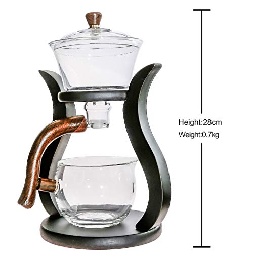 Aoheuo Lazy Kungfu Glass Tea Set Water Diversion Rotating Cover Bowl Semi-Automatic Glass Teapot Suit (Wooden) - Image 5