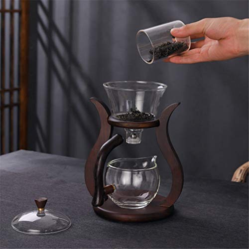 Aoheuo Lazy Kungfu Glass Tea Set Water Diversion Rotating Cover Bowl Semi-Automatic Glass Teapot Suit (Wooden) - Image 4