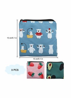 Excefore Sanitary Napkin Storage Bag, 3 Pack Cartoon Sanitary Napkin Pads Storage Bag with Zipper 5x5 inches First Period Bag for Girls, Women, Ladies  - Image 2