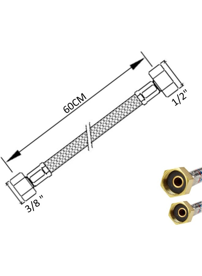 Biella 60Cm Stainless Steel 2Pcs Rust, Corrosion, And Lead-Free Braided Flexible Faucet Hose Pipe Connector Diy Replacement Flexi Pipes Tails For Boilers Sinks And Basins  - Image 2