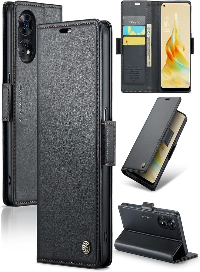 phone case compatible with oppo Reno 8T 4G Case Multifunctional Horizontal Flip Premium PU Leather Case, with Card Slot & Holder & Wallet for oppo Reno 8T 4G (Black)