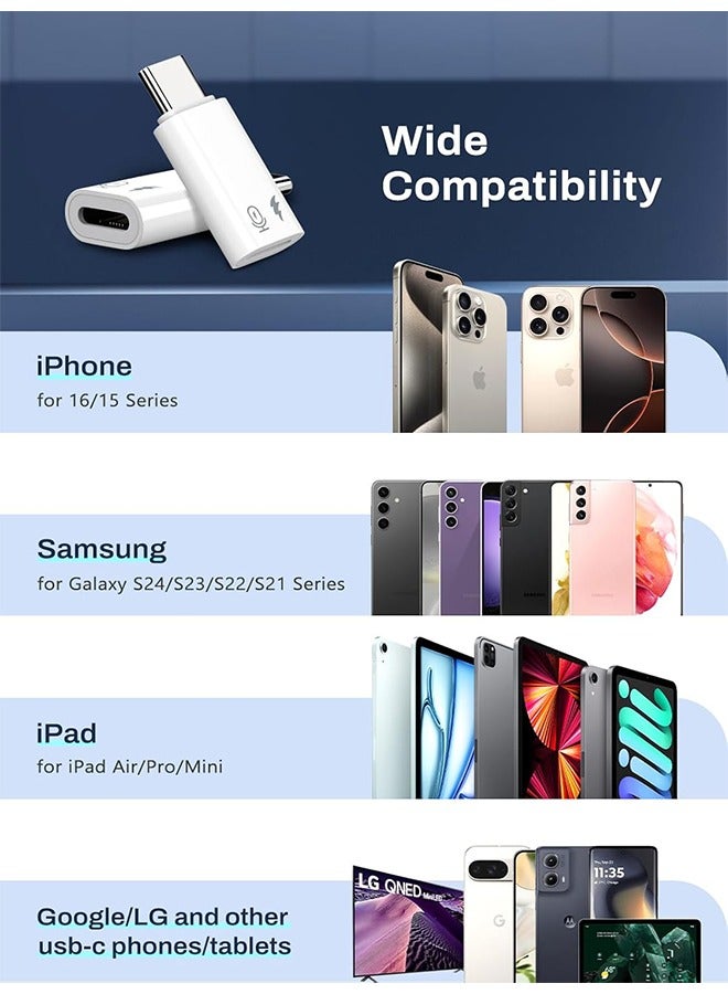 2 Pack USB C to Lightning Microphone Adapter, USB C Male to Lightning Female Adapter for Wireless Lavalier Microphone for iPhone 16/15 Plus Pro Max, iPad Pro/Air, Not for Headphone/Data (White) - Image 5