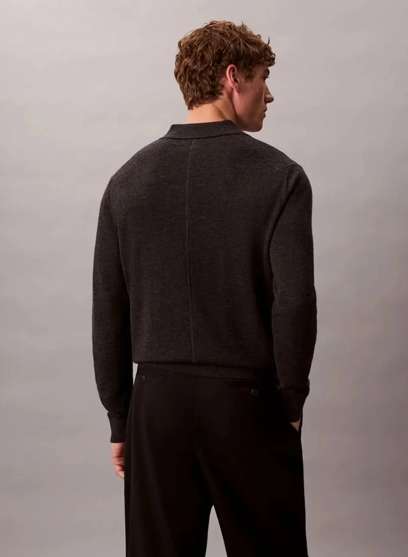 Calvin Klein GUNMETAL HTR Merino Polo Jumper for Men | Best Price UAE