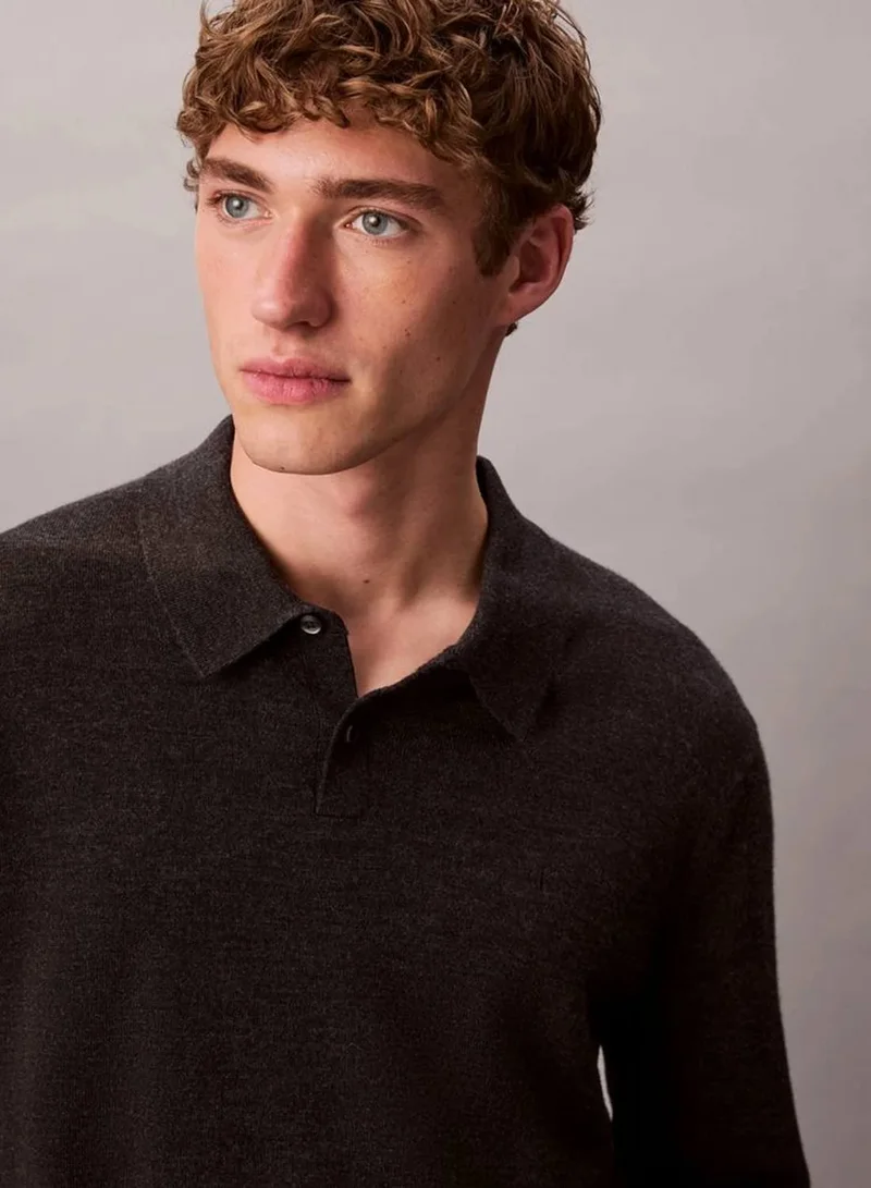 Calvin Klein GUNMETAL HTR Merino Polo Jumper for Men | Best Price UAE