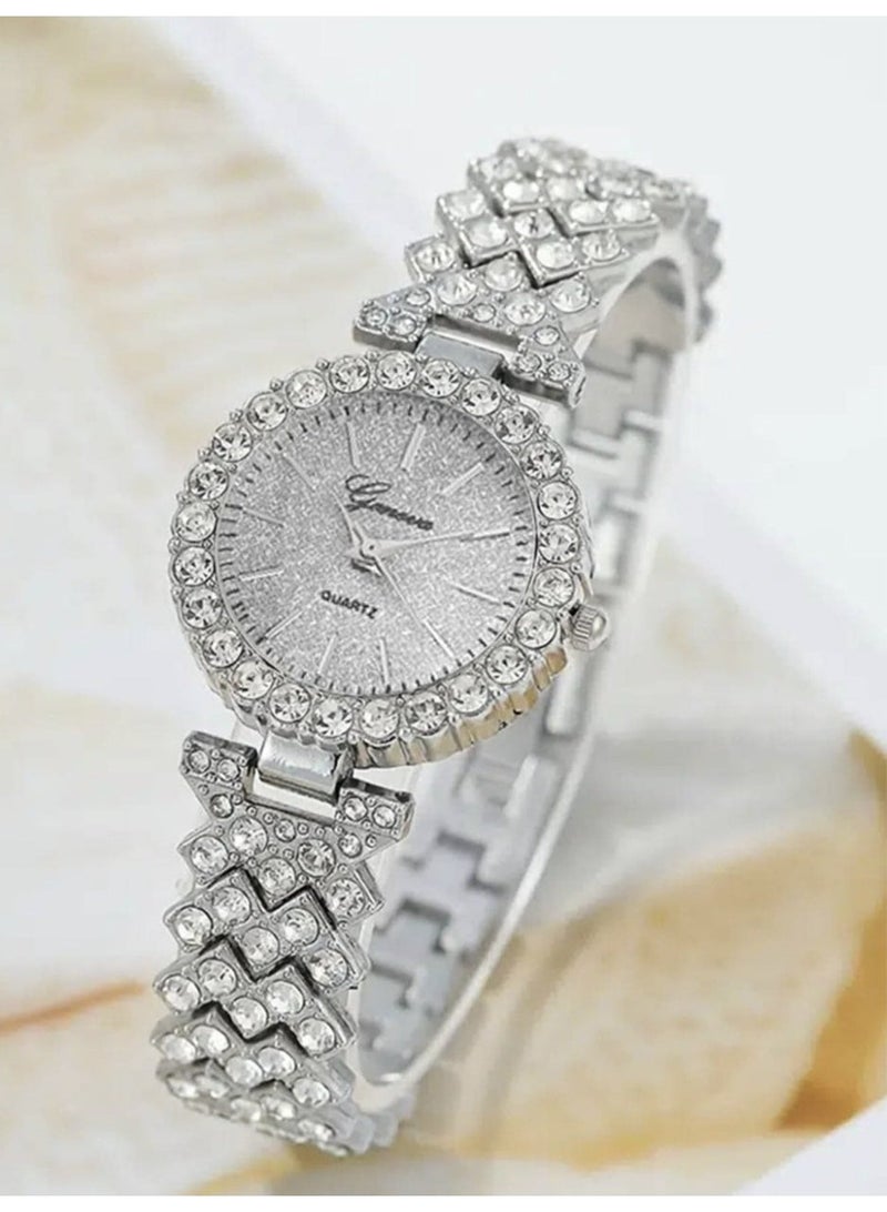 3-Piece Luxury Women’s Casual Set (Quartz Watch & Bracelets) With Roman Numeral Dial, Diamond-Inspired Details, - Image 2