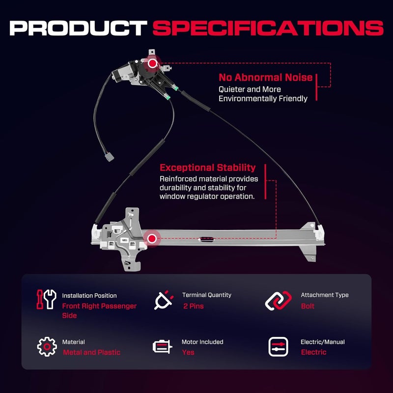 XIMAKA Front Passenger Side Power Window Regulator with Motor (2 Pins) for Ford E-Series - Image 3