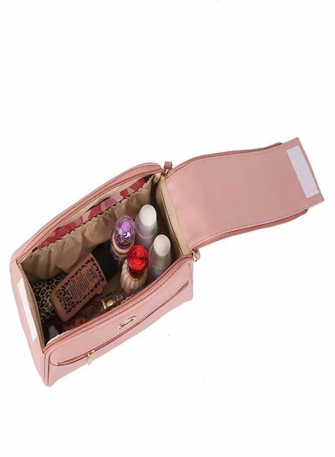 HIMART PU Leather Makeup Cosmetic Bag Travel Organizer for Women Waterproof Toiletry Bag with Multiple Pockets. (Ligth Peach) - Image 4