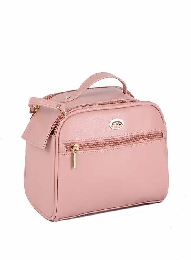 HIMART PU Leather Makeup Cosmetic Bag Travel Organizer for Women Waterproof Toiletry Bag with Multiple Pockets. (Ligth Peach) - Image 2