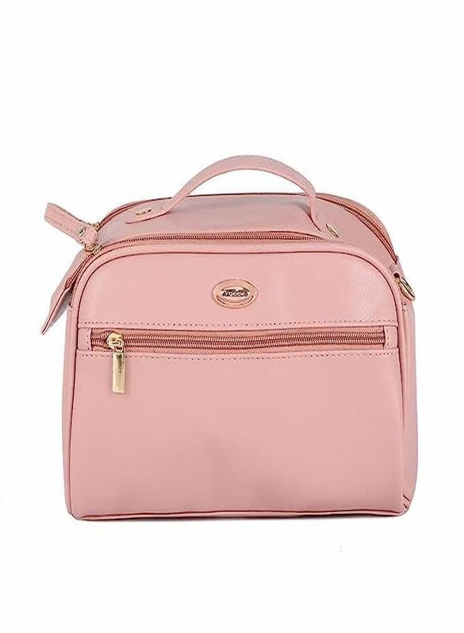 HIMART PU Leather Makeup Cosmetic Bag Travel Organizer for Women Waterproof Toiletry Bag with Multiple Pockets. (Ligth Peach) - Image 1