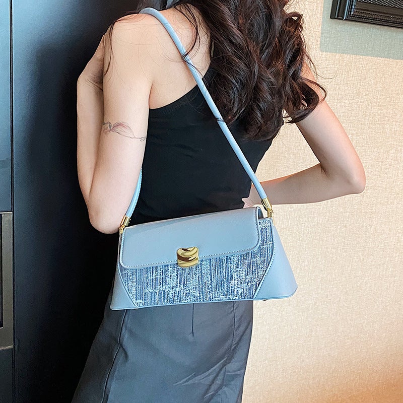 2023 New Bag Niche Design Fashionable Baguette Shoulder Bag Underarm Bag Color-Blocking Trendy Crossbody Bag - Image 3