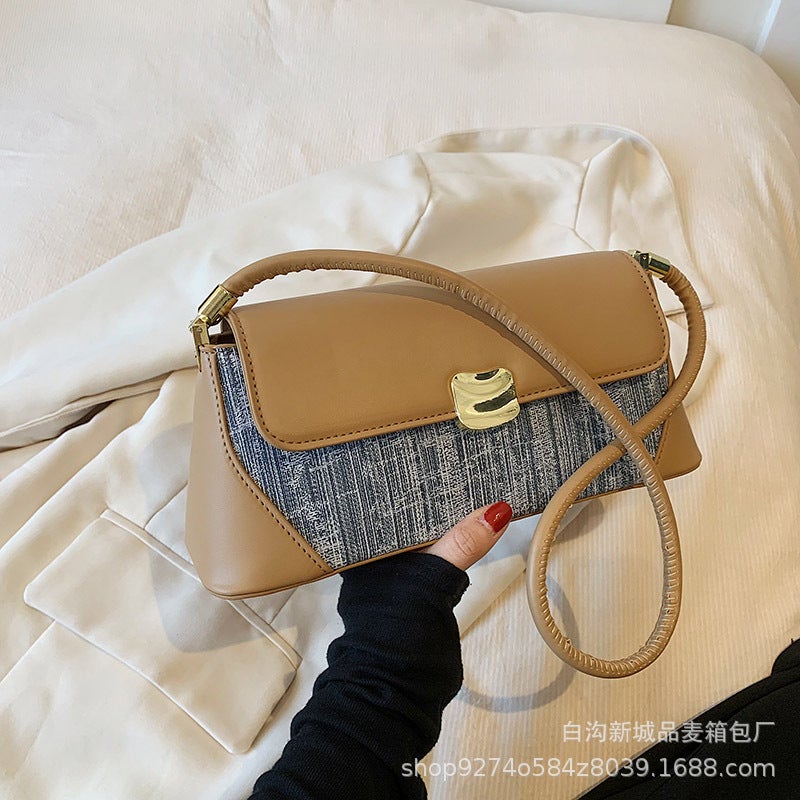 2023 New Bag Niche Design Fashionable Baguette Shoulder Bag Underarm Bag Color-Blocking Trendy Crossbody Bag - Image 1