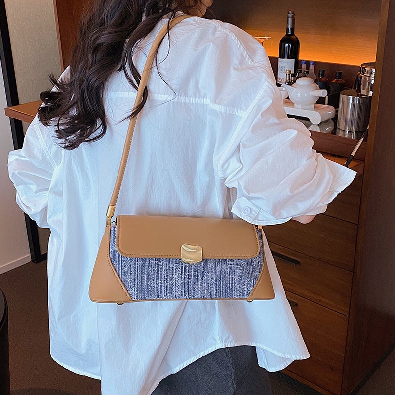 2023 New Bag Niche Design Fashionable Baguette Shoulder Bag Underarm Bag Color-Blocking Trendy Crossbody Bag - Image 4