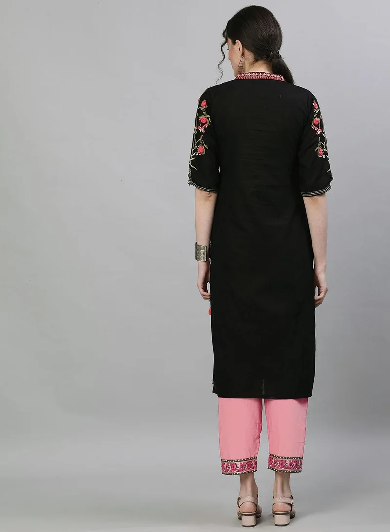 Ishin  Women'S Black 100% Cotton Floral Tunic Regular Fit Kurta for Women | Best Price UAE
