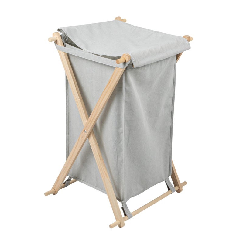 Household Essentials Household Essentials XFrame Wood Laundry Hamper Folding Wood Frame with Washable Gray PolyCotton Bag Large 