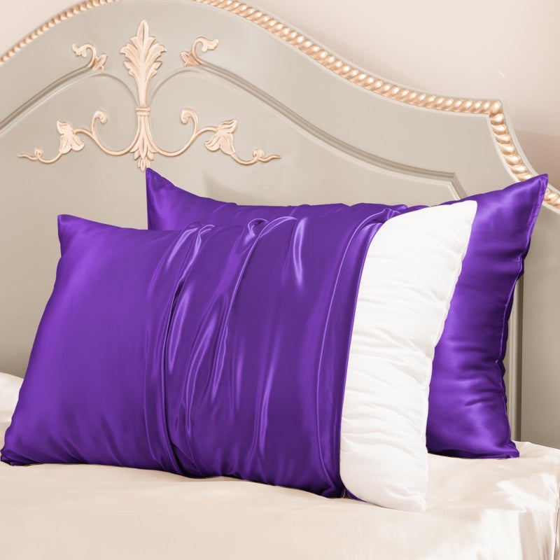 PROMEED PROMEED 100% Mulberry Silk Pillowcase Set of 2  23 Momme 3rd Gen Grade 6A+ 100% Mulberry Silk Pillow Cases 2 Pack  Real Silk Pillow Cover for Acne Prone Skin (King 20""x36""  Purple) - Image 1